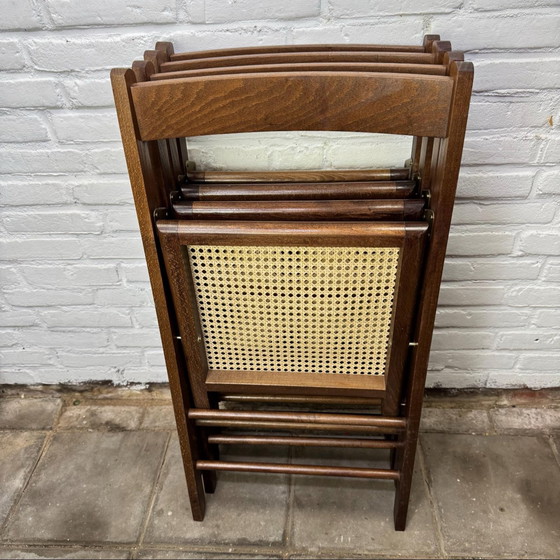 Image 1 of 4 x Chaises pliantes en bois cannées Mid Century - design italien avec cannage en sangle