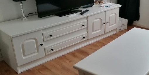 Mueble/aparador de TV rústico ancho – Blanco, aspecto sólido