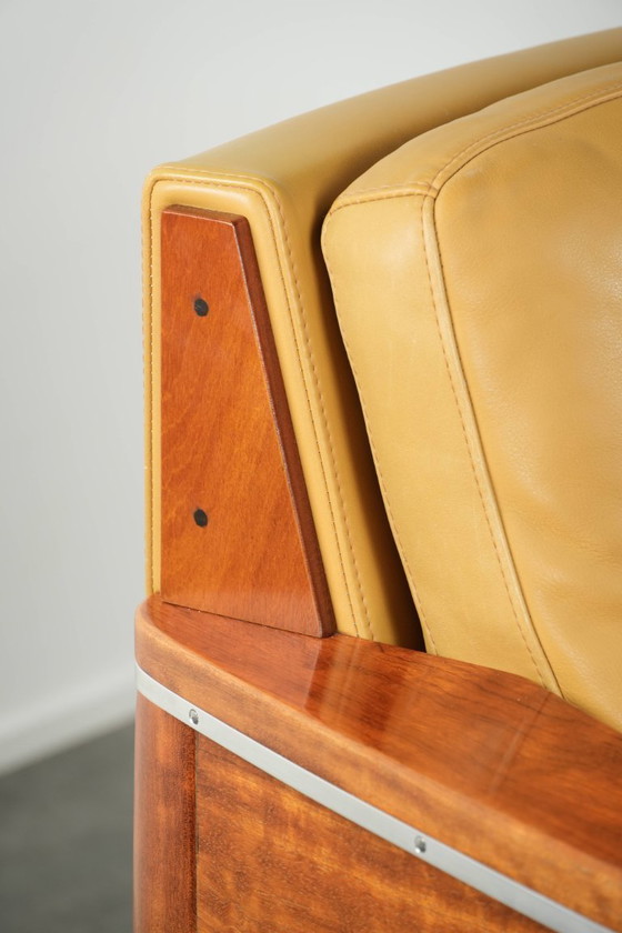 Image 1 of 2 x Prachtige gele rundleren Art Deco design fauteuil van Schuitema, model Frank, uit de Decoforma serie