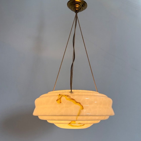 Image 1 of art deco hanglamp marmer glas , 1950s