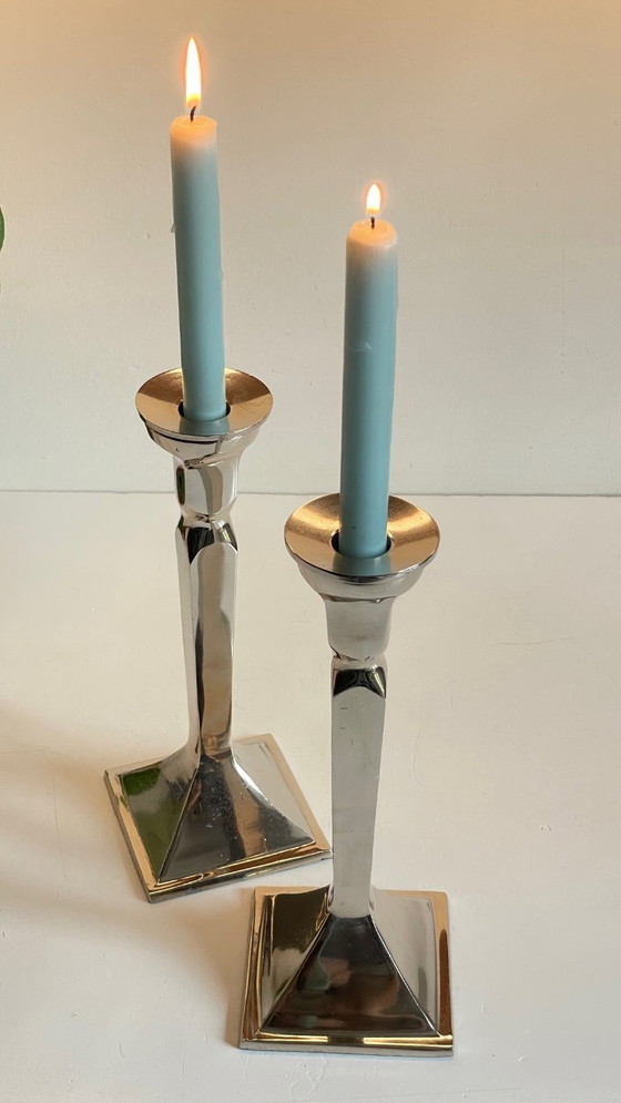 Image 1 of Coppia di candelieri vintage in fusione di alluminio cromato