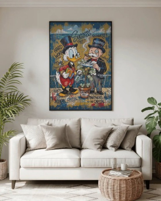 Graffiti-geïnspireerde Giclée Print met Dagobert Duck en Mr. Monopoly, Papier, Blauw, Graffiti & Street Art (foto 2 van 5)