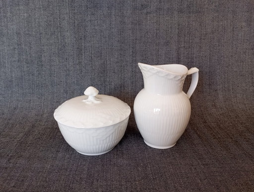 Sucrier couvert et crémier Royal Copenhagen 'White Fluted Half Lace'