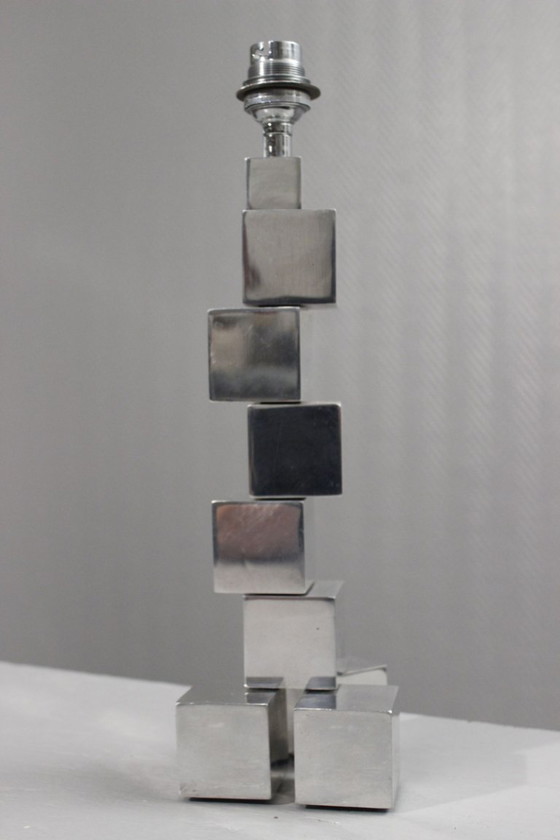 Image 1 of Pied de lampe moderniste modulable cubes acier chromé style Adnet Art Déco 1930s