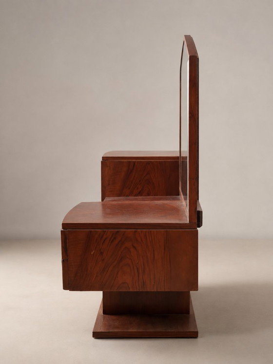 Original restored Art Deco dressing table, burl wood, mirror and original hardware (photo 3 of 5)