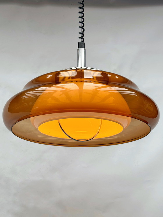 Image 1 of Vintage oranje paddenstoel hanglamp – Space Age Herda / Dijkstra – jaren 70