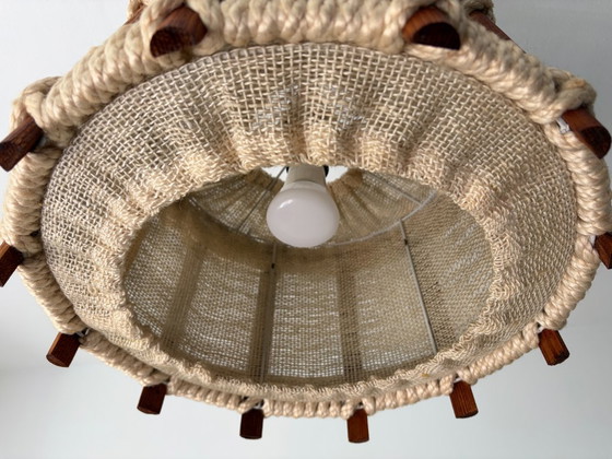 Lampada a sospensione vintage, in legno e corda, anni '60-'70 – Lampade a sospensione, Textile, Wood (photo 14 of 14)