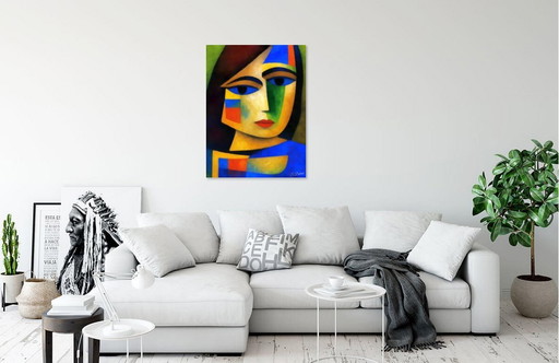 Colorful Canvas Frame / Abstract Indian Woman / Abtract Art / Wall Decoration (60 x 80 cm)