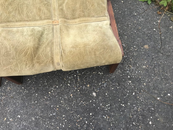 Mid Century Wood & Leather Armchairs With Pouf, Set of 4 – Mid Century Modern (photo 9 of 10)