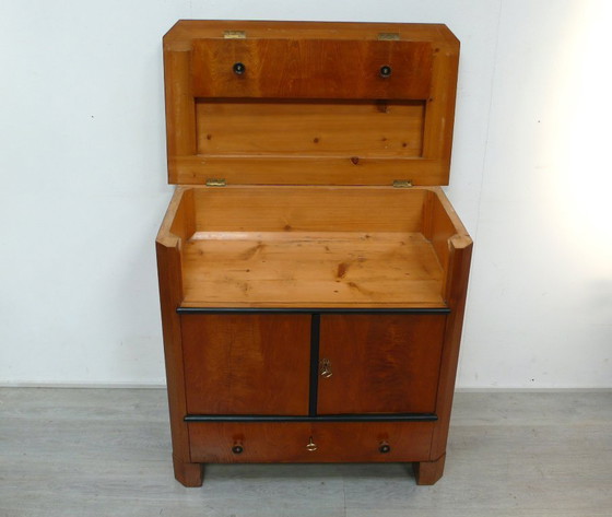 Image 1 of Biedermeier wastafel commode, waskast antiek rond 1850, essen en zwart