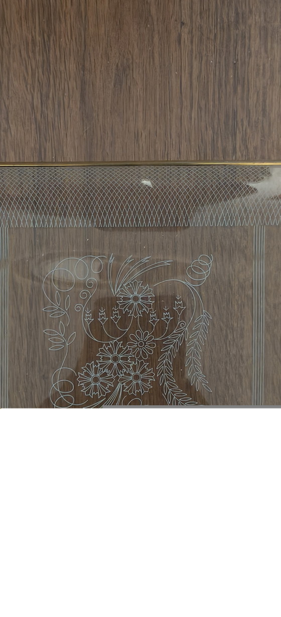 Vintage Glazen Serveerschaal Met Goudkleurige Rand En Bloemmotief – Glaskunst, Glass (photo 3 of 4)