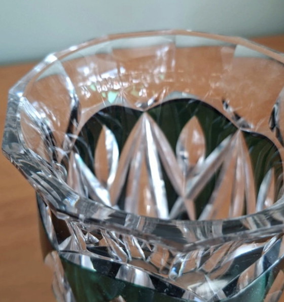 Image 1 of Vintage val Saint Lambert groene kristallen vaas 