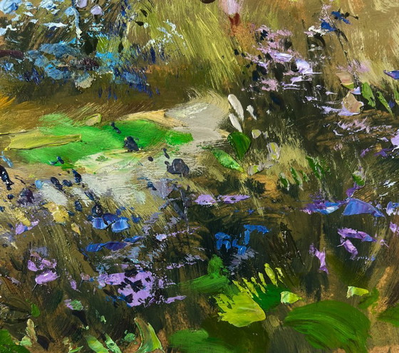 Image 1 of Original Oil Painting Summer Village Landscape Joyful walks through the field
