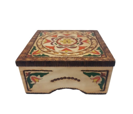 Vintage pyrography wooden box