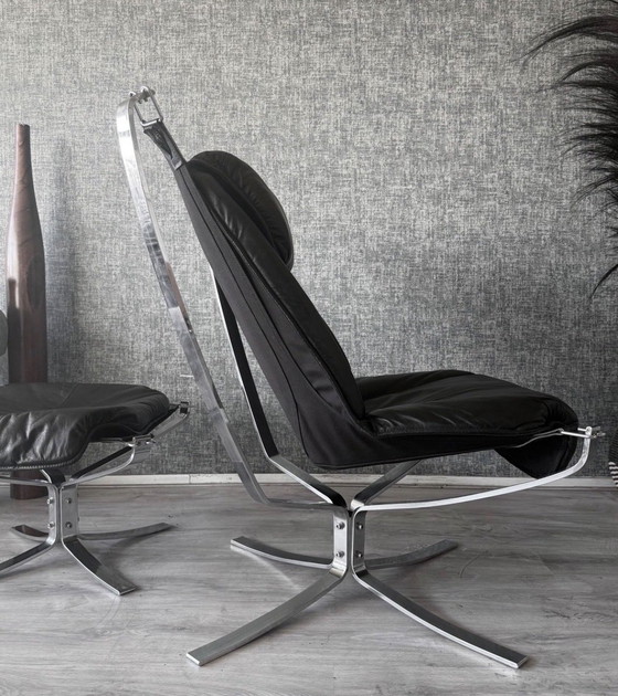 Image 1 of Fauteuil et repose-pieds Vintage Falcon – Sigurd Resell – Chrome