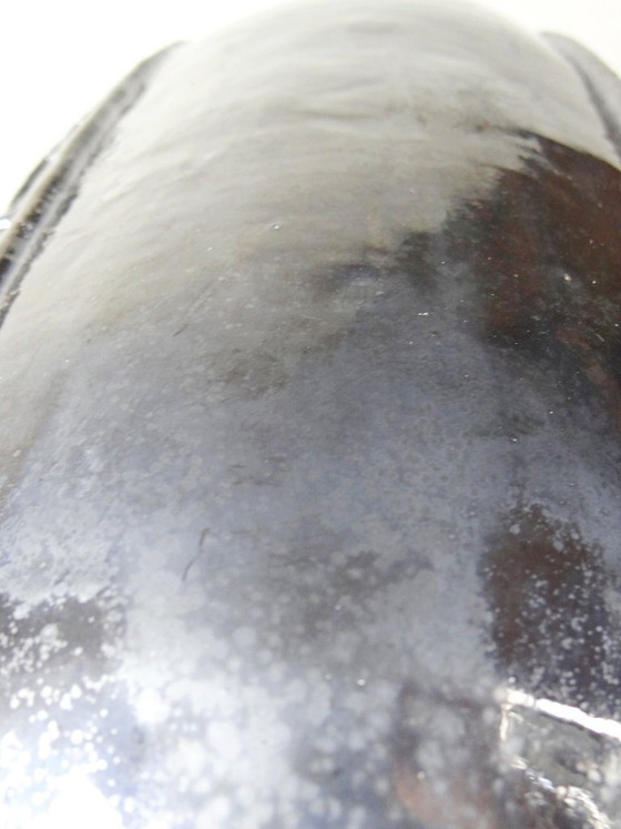Image 1 of Large modernist vase in vintage black glazed ceramic art pottery from the 1950s-1970s