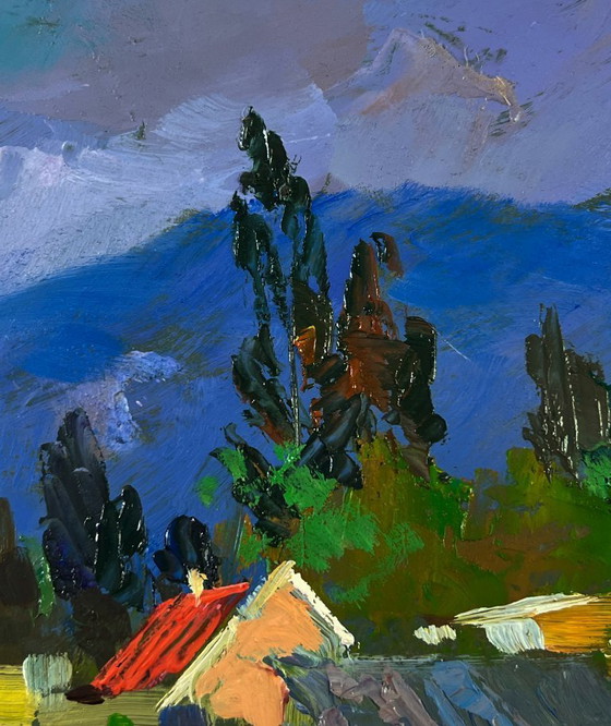 Image 1 of Original Oil Painting Summer Village Landscape Harmony of nature and human labor
