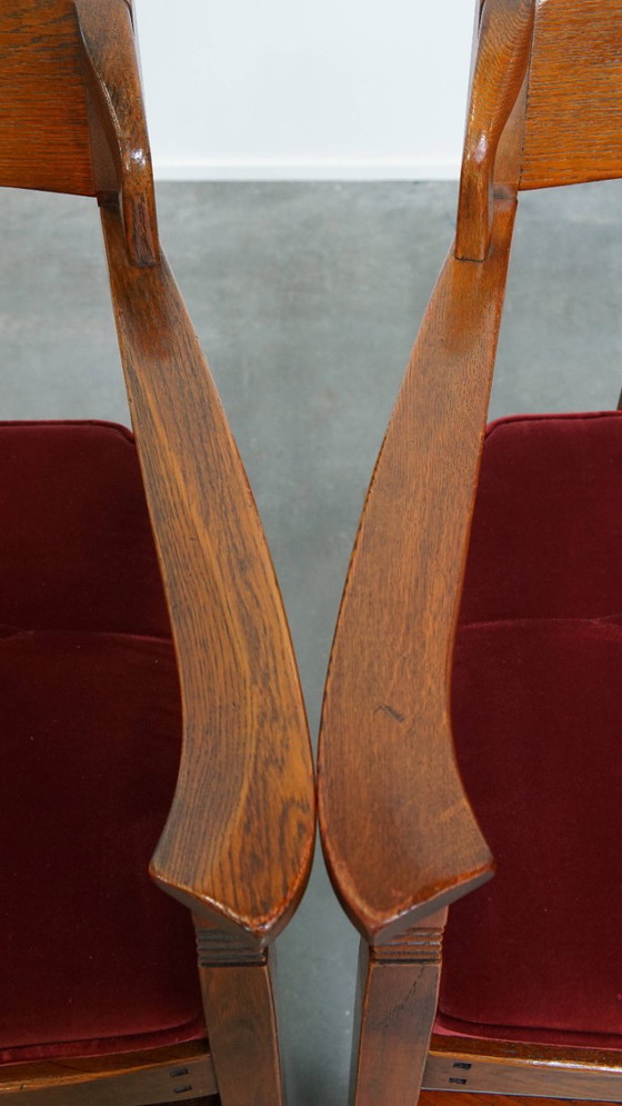 Image 1 of 4 x Jugendstil-Esszimmerstuhl Schuitema mit luxuriöser roter Stoffbespannung