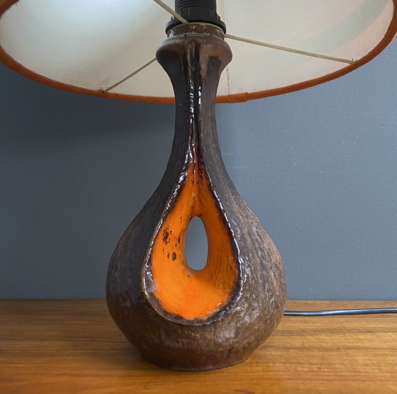 Ceramic Orange / Brown Table Lamp 1960s – Textile (photo 6 of 13)