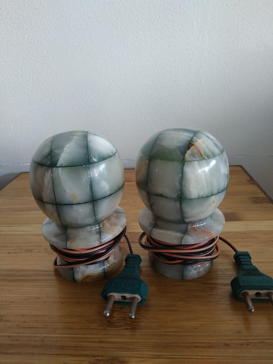 Image 1 of Ensemble de lampes de table/veilleuses en marbre (onyx) (+/- 50-60s).