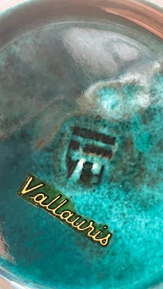 Image 1 of Vintage Vallauris Art Pottery Vase – Seafoam Glaze with Gilt Snail Handles | France, 1960s