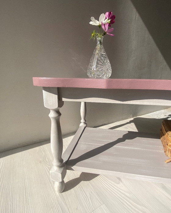 Image 1 of Vintage rustic pink and gold coffee table