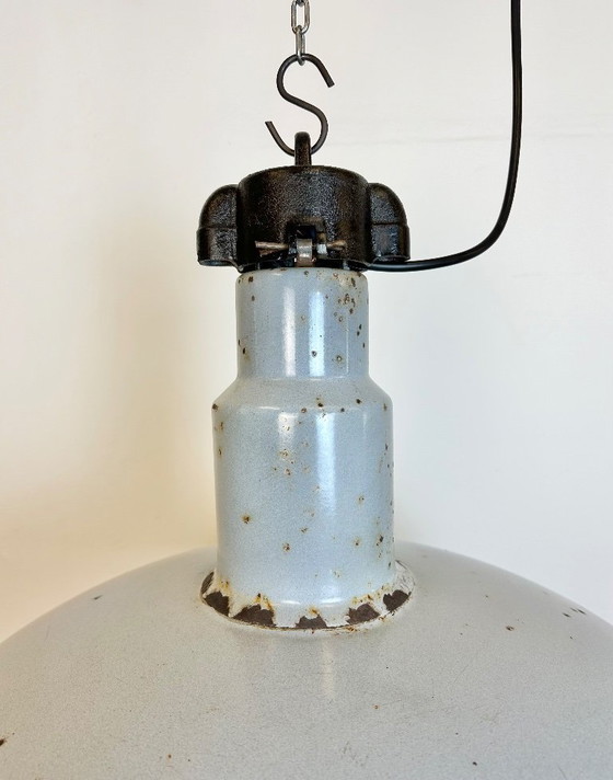 Image 1 of Large Industrial Midcentury Grey Enamel Factory Lamp, 1950s