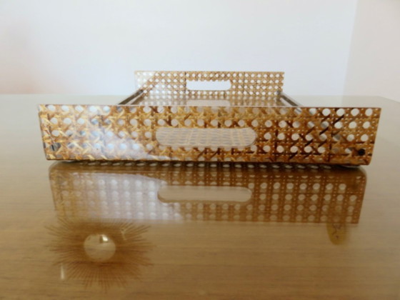Image 1 of "CHRISTIAN DIOR" tray, France, circa 1970, plexiglass, lucite with caning inclusions