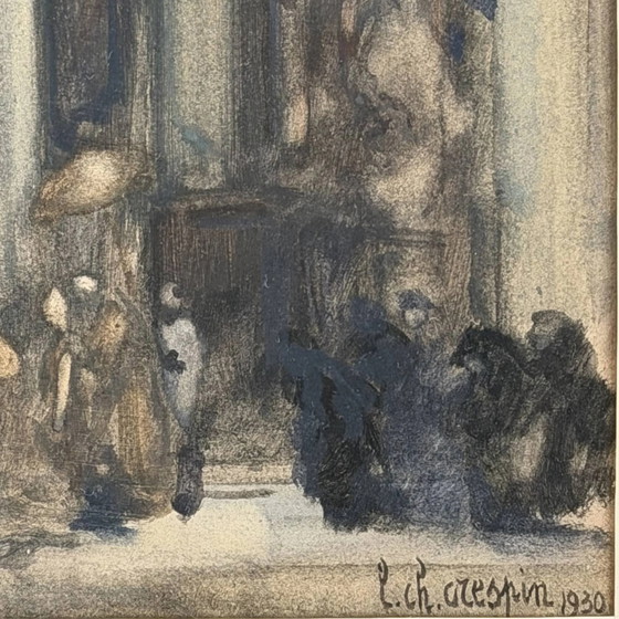 54x43cm Antique Church Interior Louis-Charles Crespin 1930 | Exclusive Wall Art 5 – Wall decoration, Paper (photo 3 of 7)