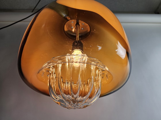 Image 1 of Orange transparent glass pendant lamp from Italy