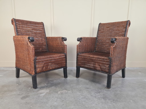 2 X Hardwood And Rattan Chairs