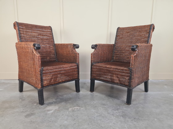 Image 1 of 2 X Hardwood And Rattan Chairs