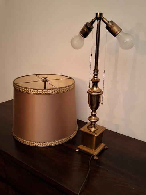messing tafellamp dubbele lamp met trekkoord 