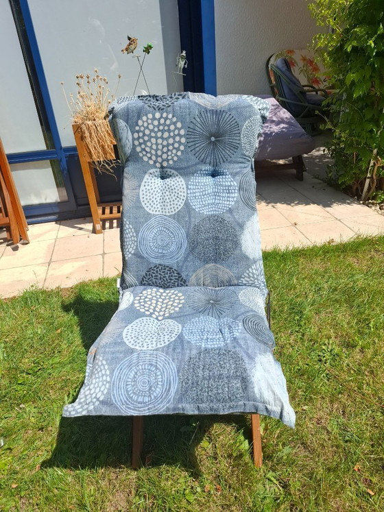 Image 1 of Lot de 4 chaises de jardin pliantes en Teck massif + 4 coussins de chaises à dossier offerts