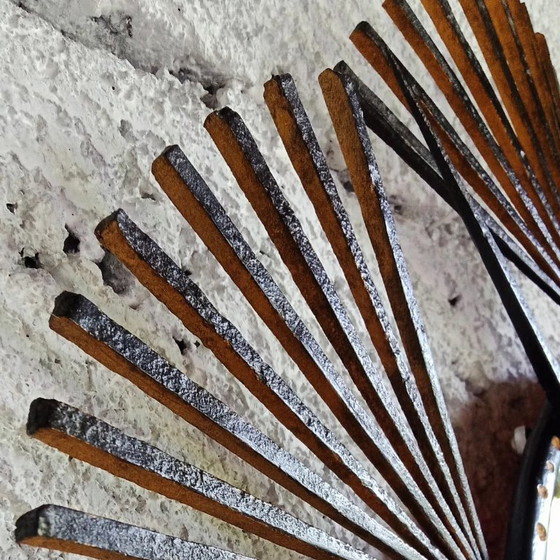 Image 1 of Miroir artisanal soleil fer motif palmes - création pièce unique