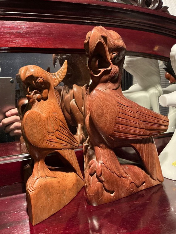 Image 1 of 2 Papageien, indonesische Holzschnitzerei, 1930