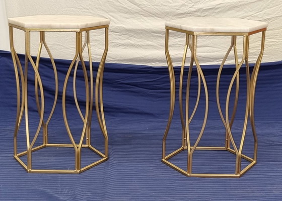 Set Tavolini in Marmo di Lusso (Oro/Esagonale) – Ottime Condizioni – Baxton studio, Marble, Metal (photo 9 of 13)