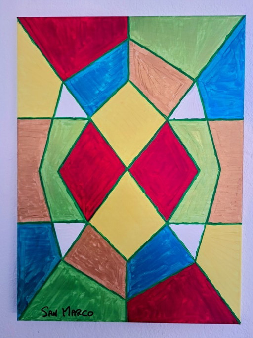 Geometric Abstract Painting, signed Enzo SAN MARCO