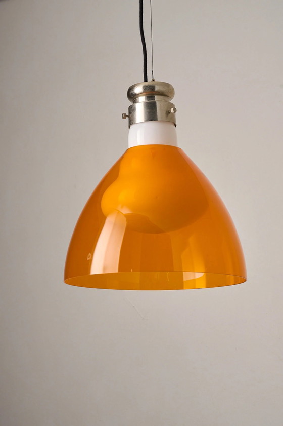 Space Age Blown Glass Pendant Lamp by Vistosi, Italy, 1970s, Ceiling lights, Aluminium, Orange (photo 10 of 10)