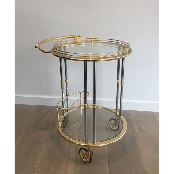 Image 1 of Vintage rolling table in gunmetal patina and gilded metal, 1970