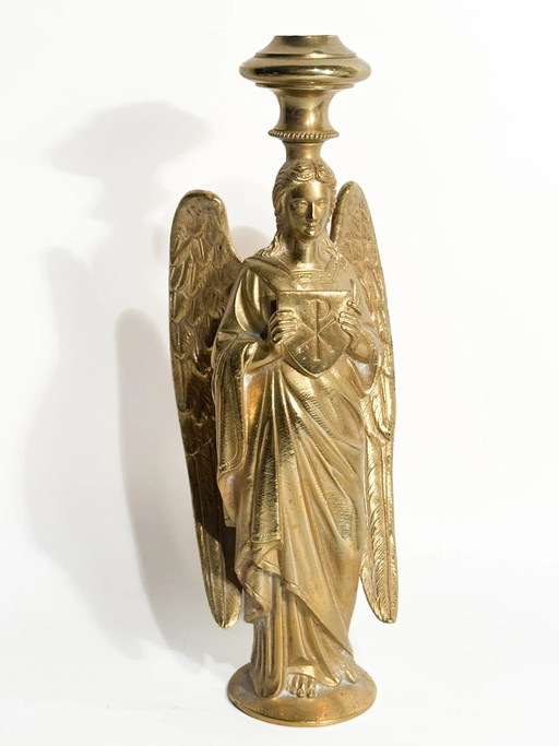 Single Candlestick with Gilded Bronze Angel, France, 20th Century – decoratieve objecten