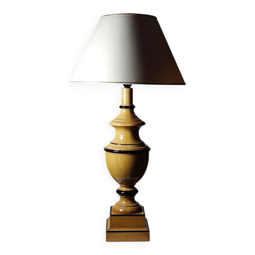 Grande lampe Le Dauphin "Verdennes" en bois tourné, vintage années 1970