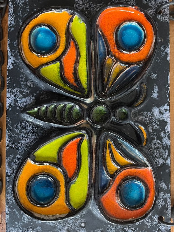 Due decorazioni murali in ceramica, farfalla e pesce, Caraten Tönnieshof, West Germany, Metallo, Arancione (foto 2 di 8)