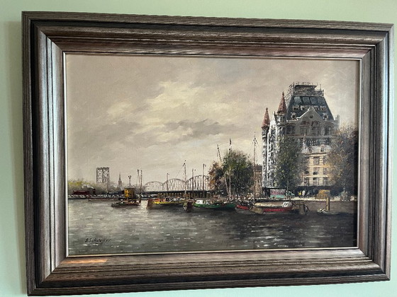 Peinture à l'huile "Het Witte Huis" Rotterdam – Peintures et dessins, Bois, Toile (photo 2 of 6)