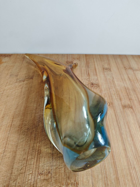Image 1 of Vintage mouth-blown glass sculptural vase — amber/topaz to smoky blue — Murano style