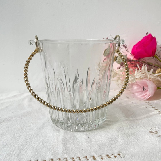 Vintage Ice Bucket with Twisted Gilded Brass Handle – Table accessories, Glass (photo 2 of 10)