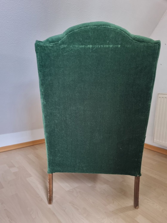 Vintage USA Fauteuils Velours Vert Émeraude – Chesterfield / Queen Anne – Velvet (photo 3 of 9)