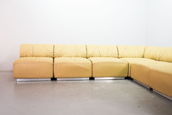 Image 1 of Distinguished Mid-Century Sandy Leather Domaine Modular Walter Knoll Sofa Designed by Bernd Münzebrock, 7 Elements. Germany, 70s