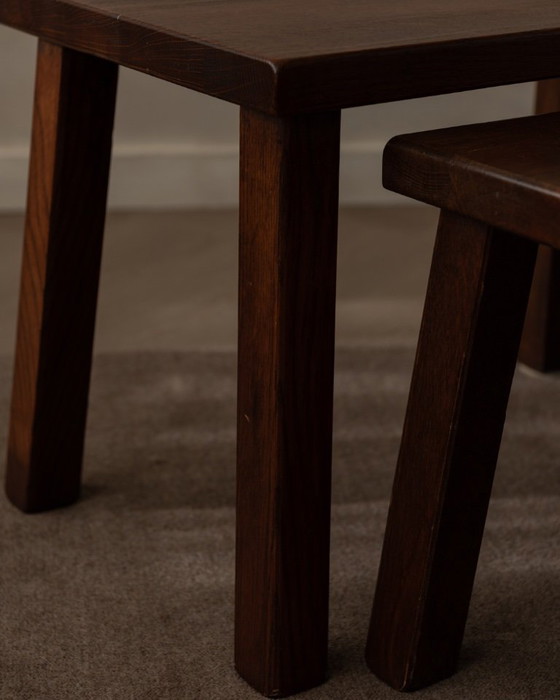 Image 1 of Vintage Brutalist Solid Oak Nesting Tables (Set of 3) – Dutch, 1970s
