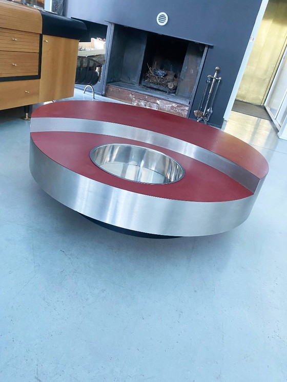 Tavolino da caffè rotondo rosso e argentato, Willy Rizzo, Tavolini da caffè, Metallo, Modern (foto 4 di 8)